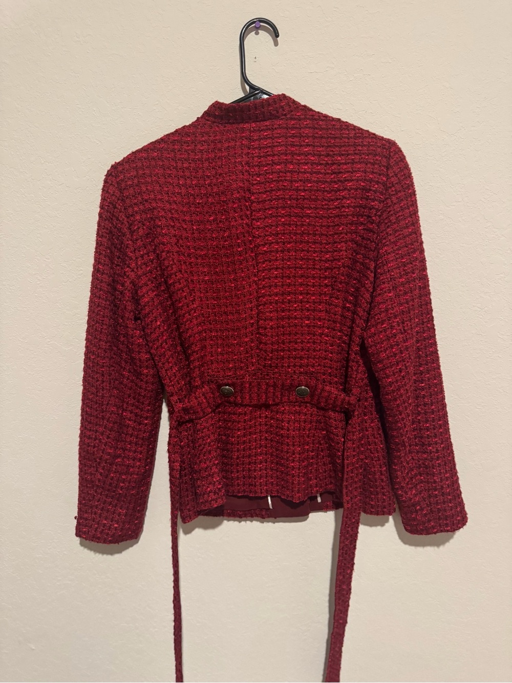Red Textured Button-Front Women's Jacket - Picture 3 of 3